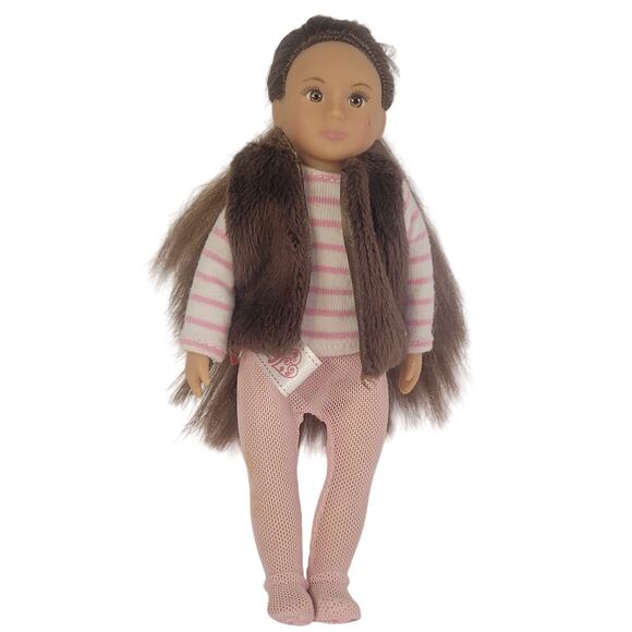 Our Generation 7-Inch Mini  Doll Pink Stripes & Faux Fur Vest Battat Collectible - Picture 10 of 10